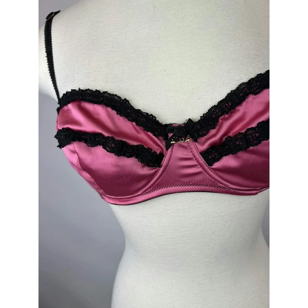 Vintage Dolce & Gabbana Pink‎ Black Satin Bra Size US 36C - Picture 8 of 8